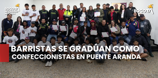 Barristas se gradúan como confeccionistas y donan camisetas a niños de la Escuela de Fútbol del barrio Cundinamarca