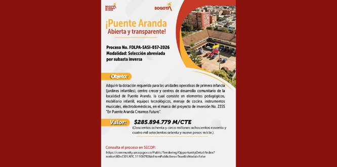 Proceso No. FDLPA-SASI-037-2026, Modalidad: Selección abreviada por subasta inversa.