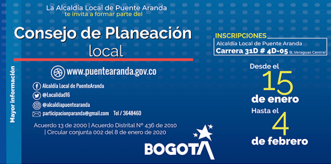 Participe en la conformación del Consejo de Planeación Local de Puente Aranda Participe en la conformación del Consejo de Planeación Local de Puente Aranda